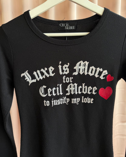 Japanese Brand "Luxe is More" Rhinestone Graphic Long Sleeve Top
