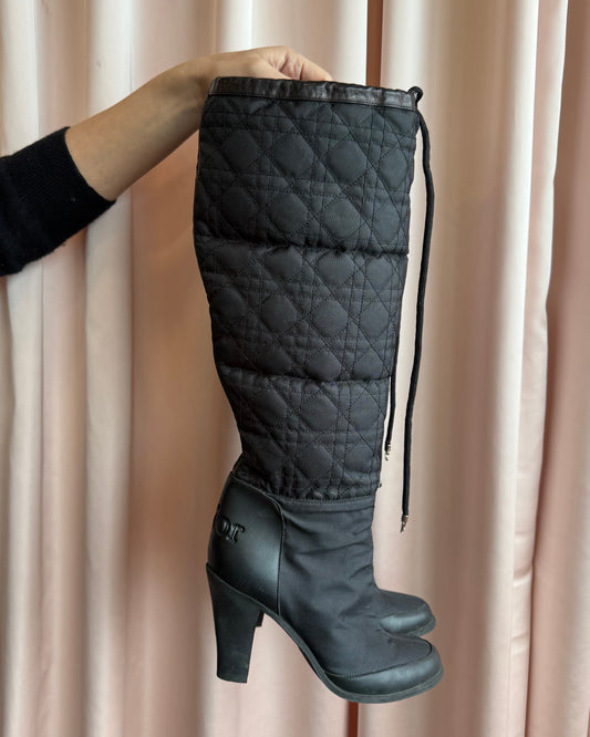Christian Dior Quilted Knee High Heeled Black Boots