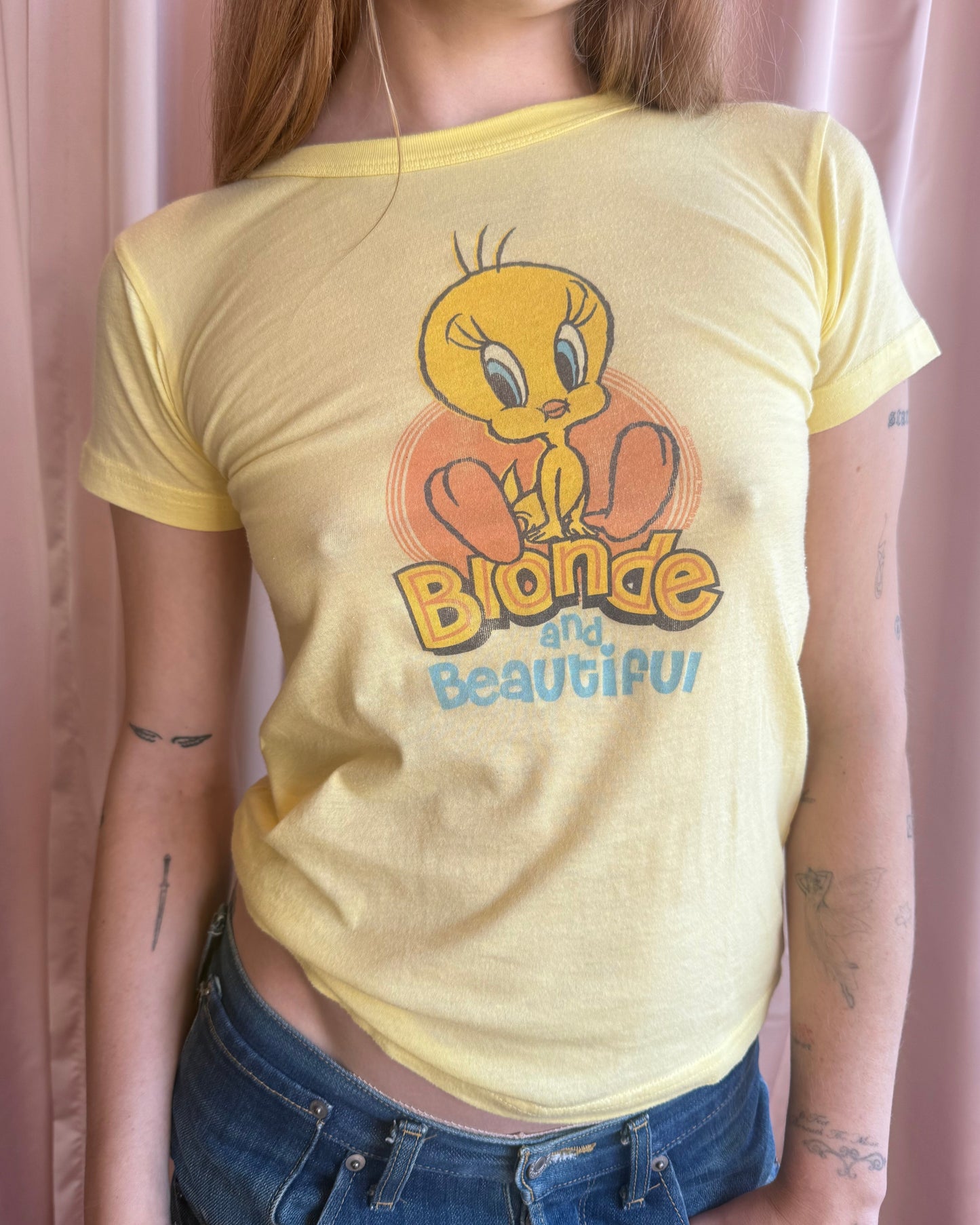 2000's "Blonde & Beautiful" Tweety Bird Yellow Baby Tee