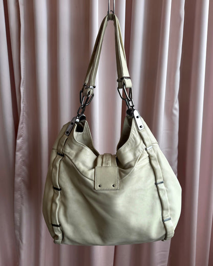 Céline Dimitri Cream Leather Fringe Hobo Handbag