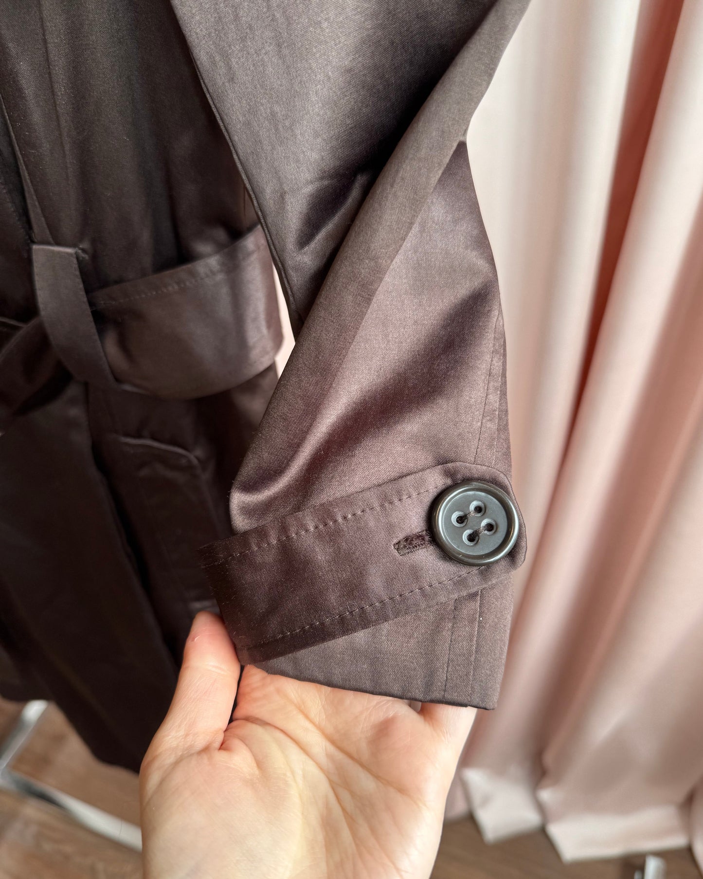 Bebe Chocolate Brown Satin Trench Coat