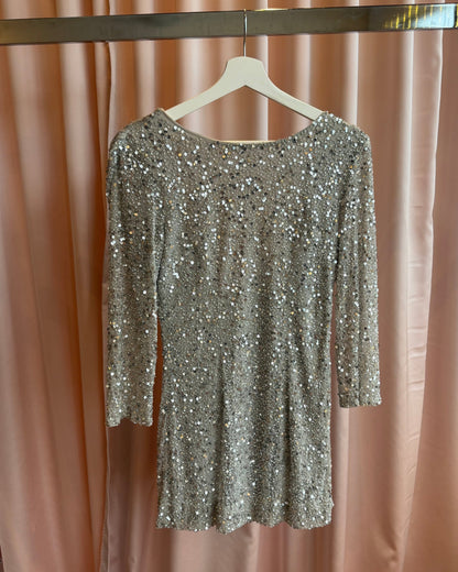 2000's Silver Sequins Low Back Mini Dress