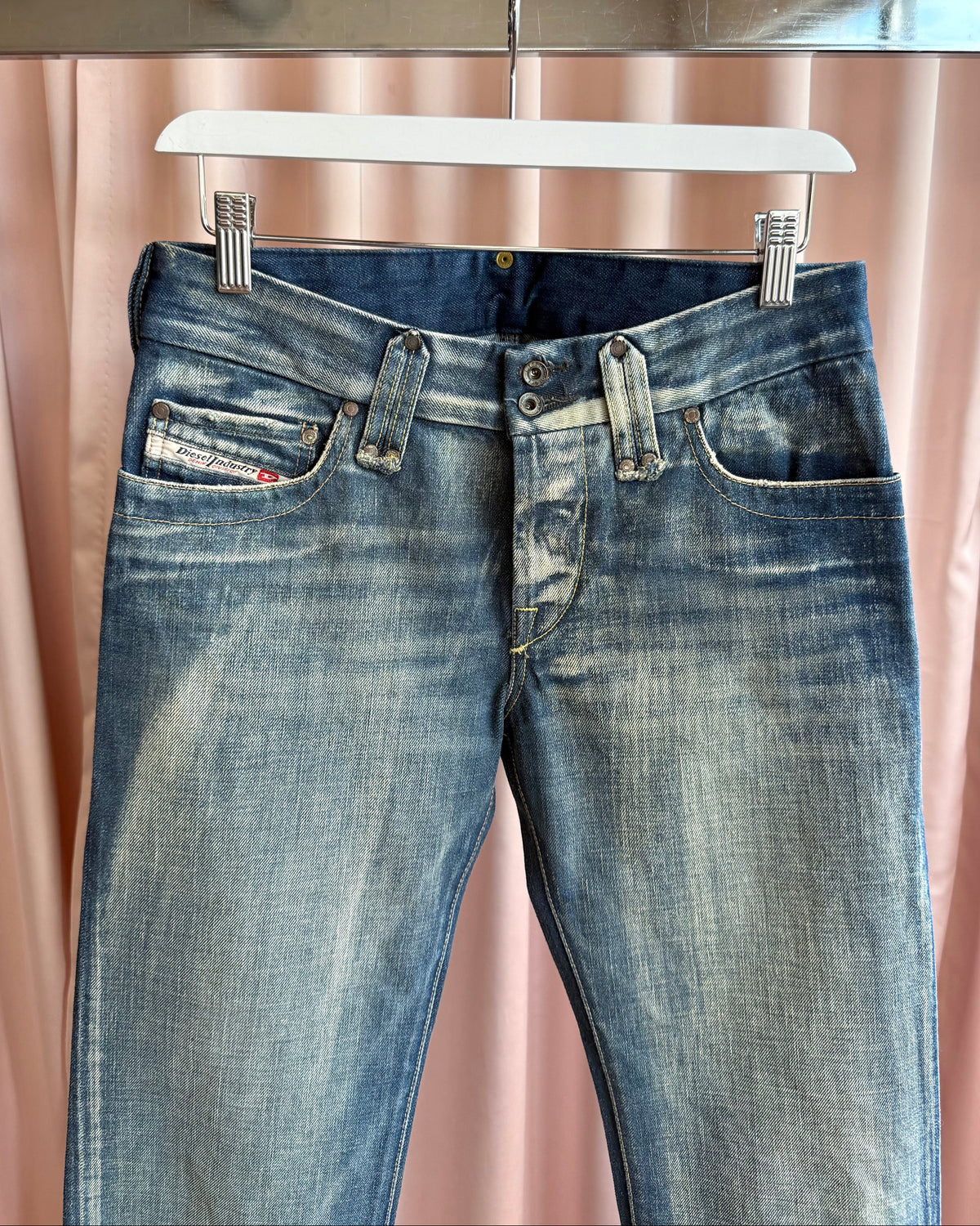 Diesel "Tiiner" Bleach Faded Straight Leg Denim