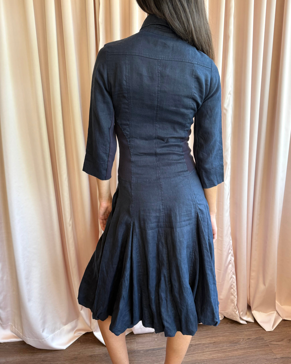 Spanish Brand Navy Linen Drop Waist Shirt Dress