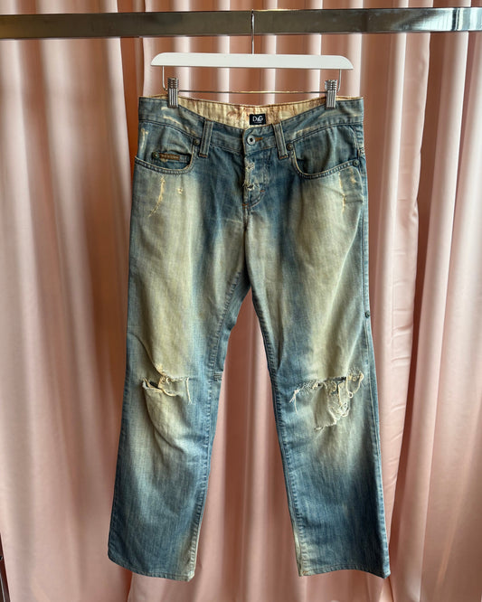 D&G S/S 2005 Distressed Faded Mud Wash Denim