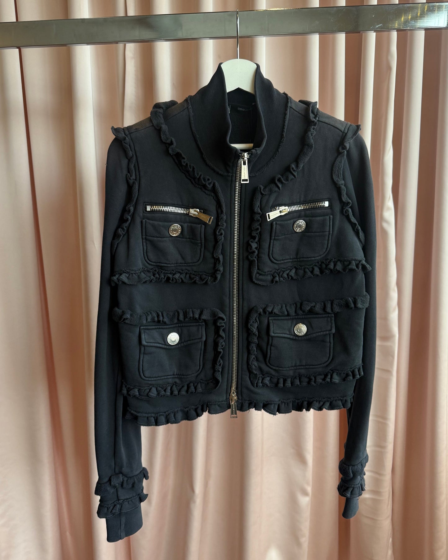 Dsquared² F/W 2011 Black Ruffled Zip Up Sweatshirt Jacket