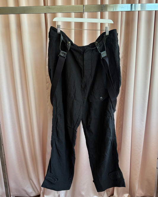 Y's Yohji Yamamoto Black Linen Suspender Trousers
