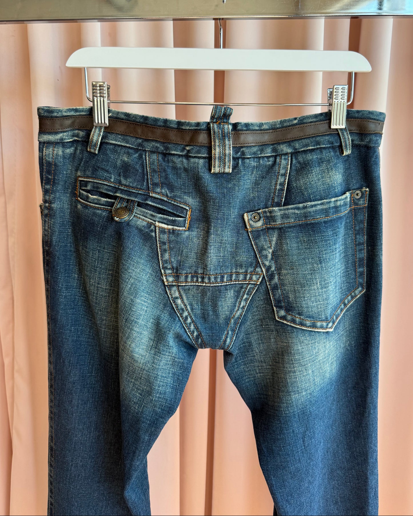 Dsquared² S/S 2003 Leather Trimmed Faded Denim