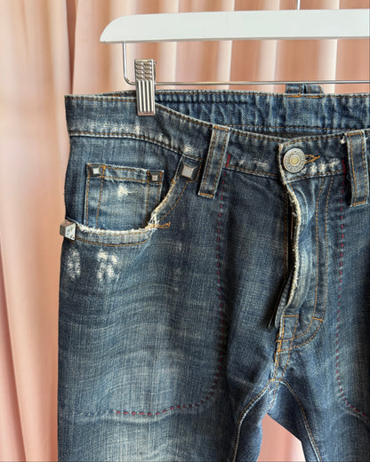 Dsquared² F/W 2005 Distressed Studded "Faith" Patch Denim