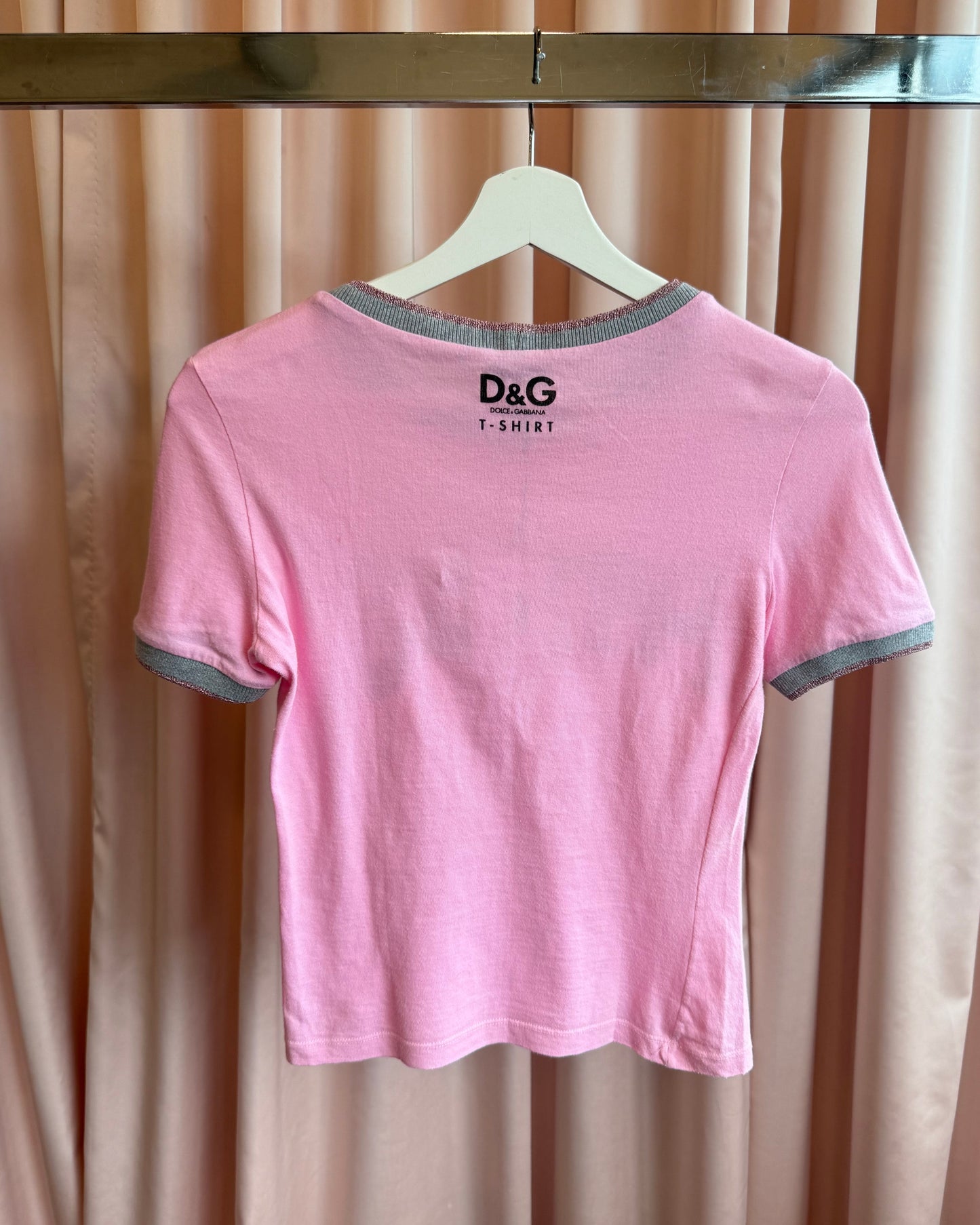 D&G "Paris" Graphic Pink & Grey Ringer T-Shirt