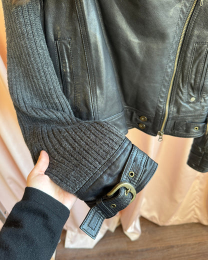 Japanese Brand Raccoon Fur Collar Sheepskin Leather Jacket