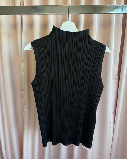Issey Miyake Pleats Please Black Mock Neck Sleeveless Top