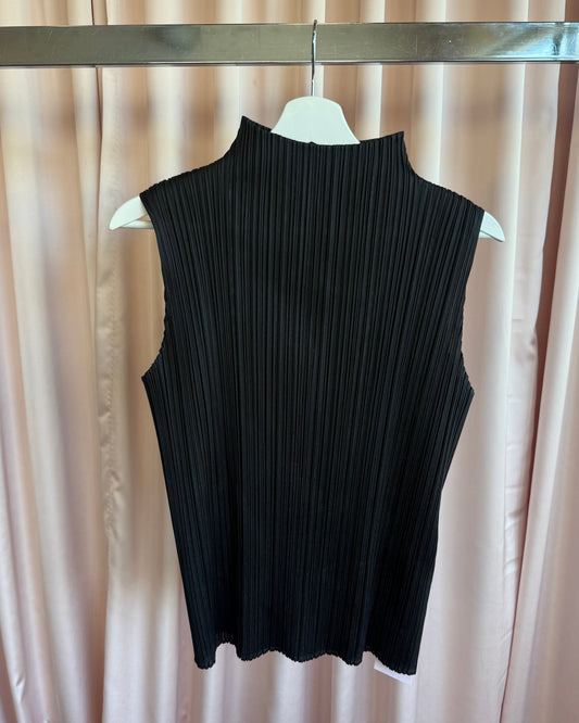 Issey Miyake Pleats Please Black Mock Neck Sleeveless Top