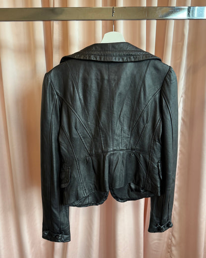 Bebe Black Genuine Leather Toggle Drawstring Blazer Jacket