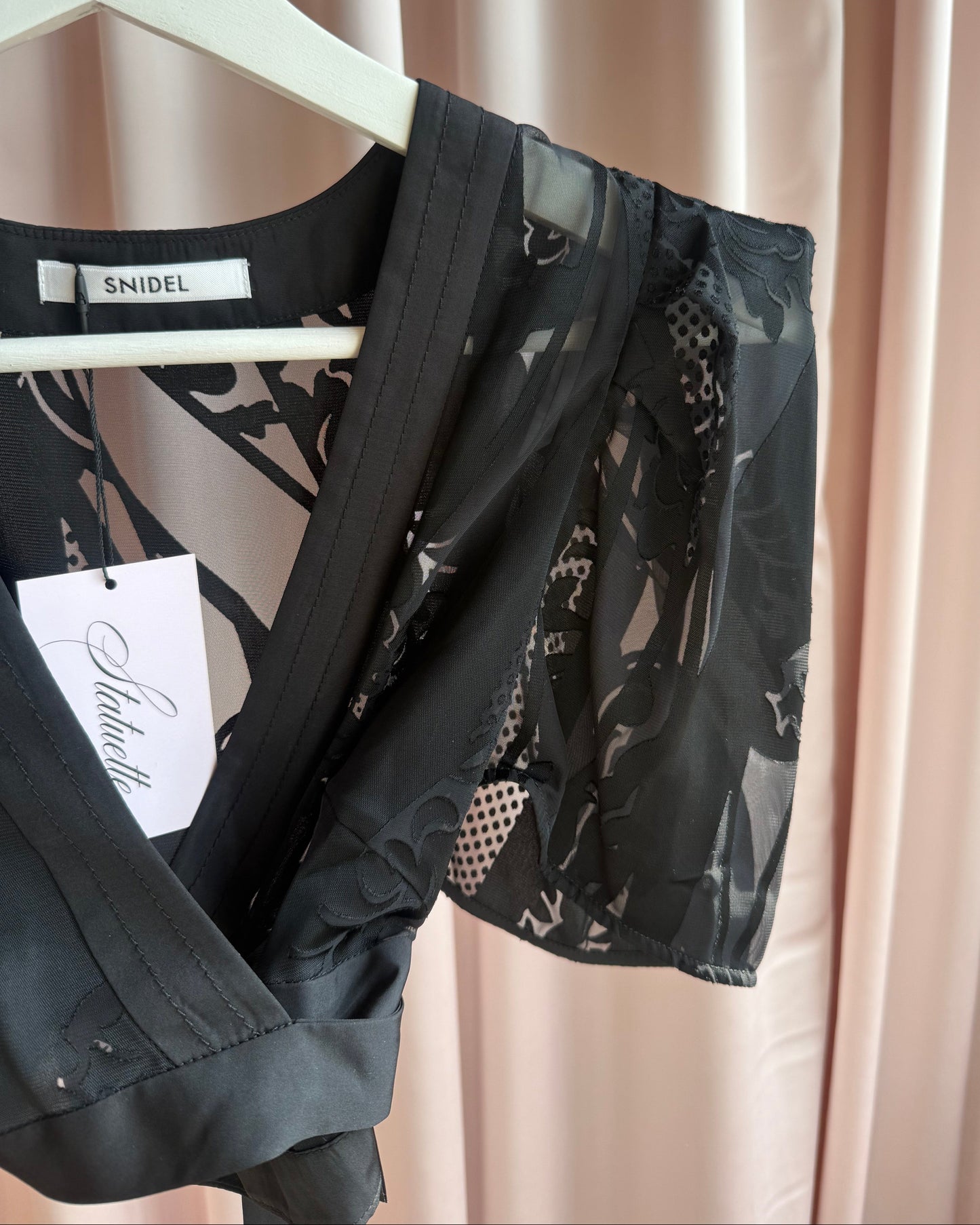 Japanese Brand Cropped Black Floral Wrap Top
