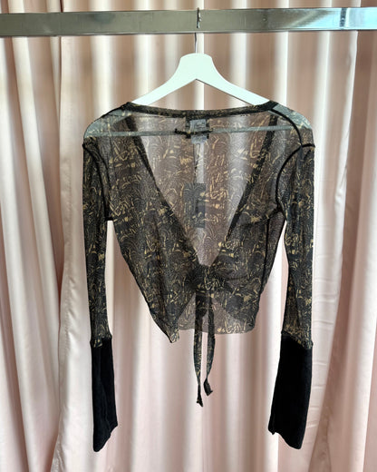 Jean Paul Gaultier Jungle Print Mesh Long Sleeve Wrap Top