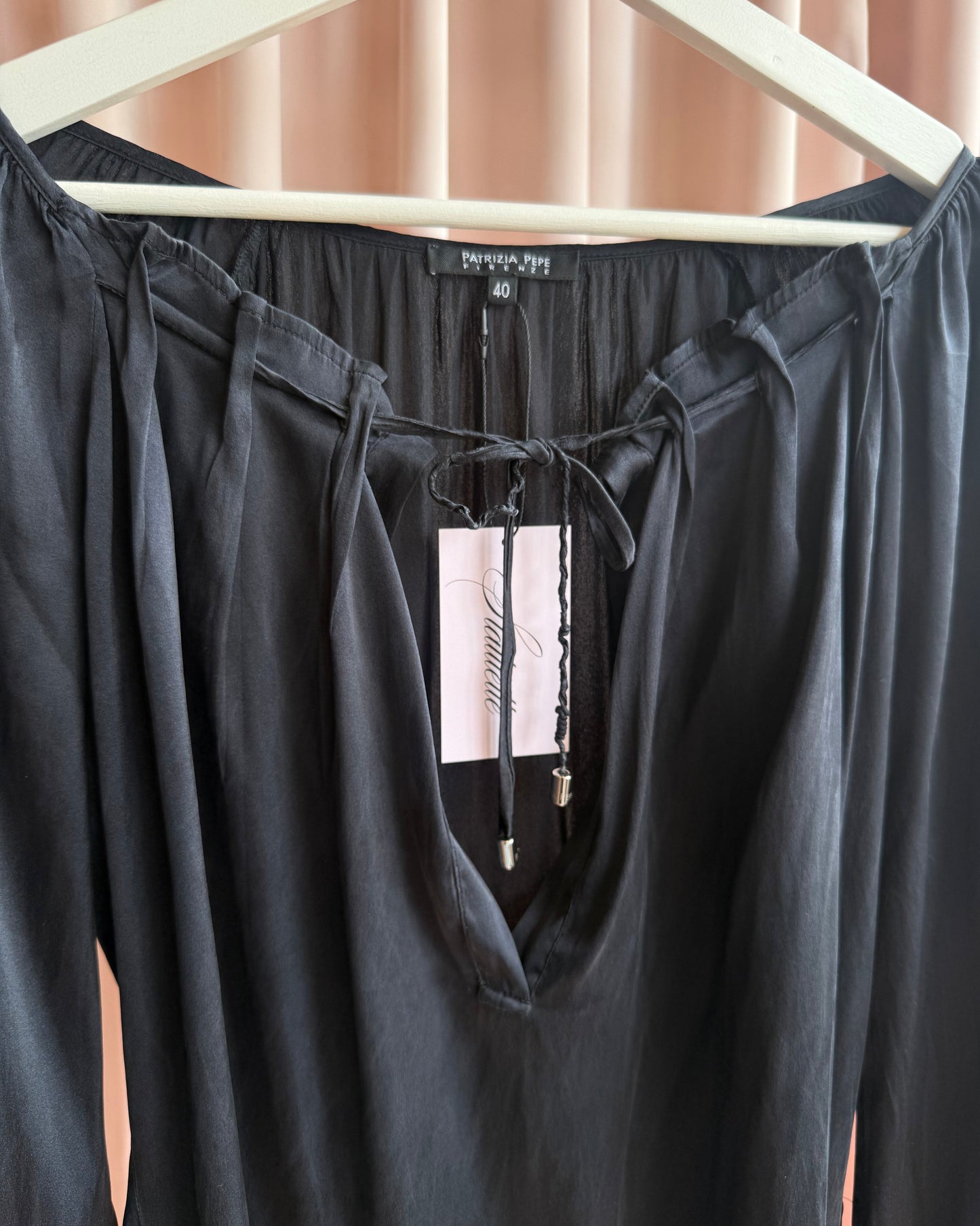 Patrizia Pepe Black 100% Silk Long Sleeve Blouse