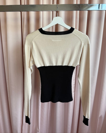 MM6 Maison Margiela S/S 2016 Black & Cream Contrast Cotton Knit Sweater