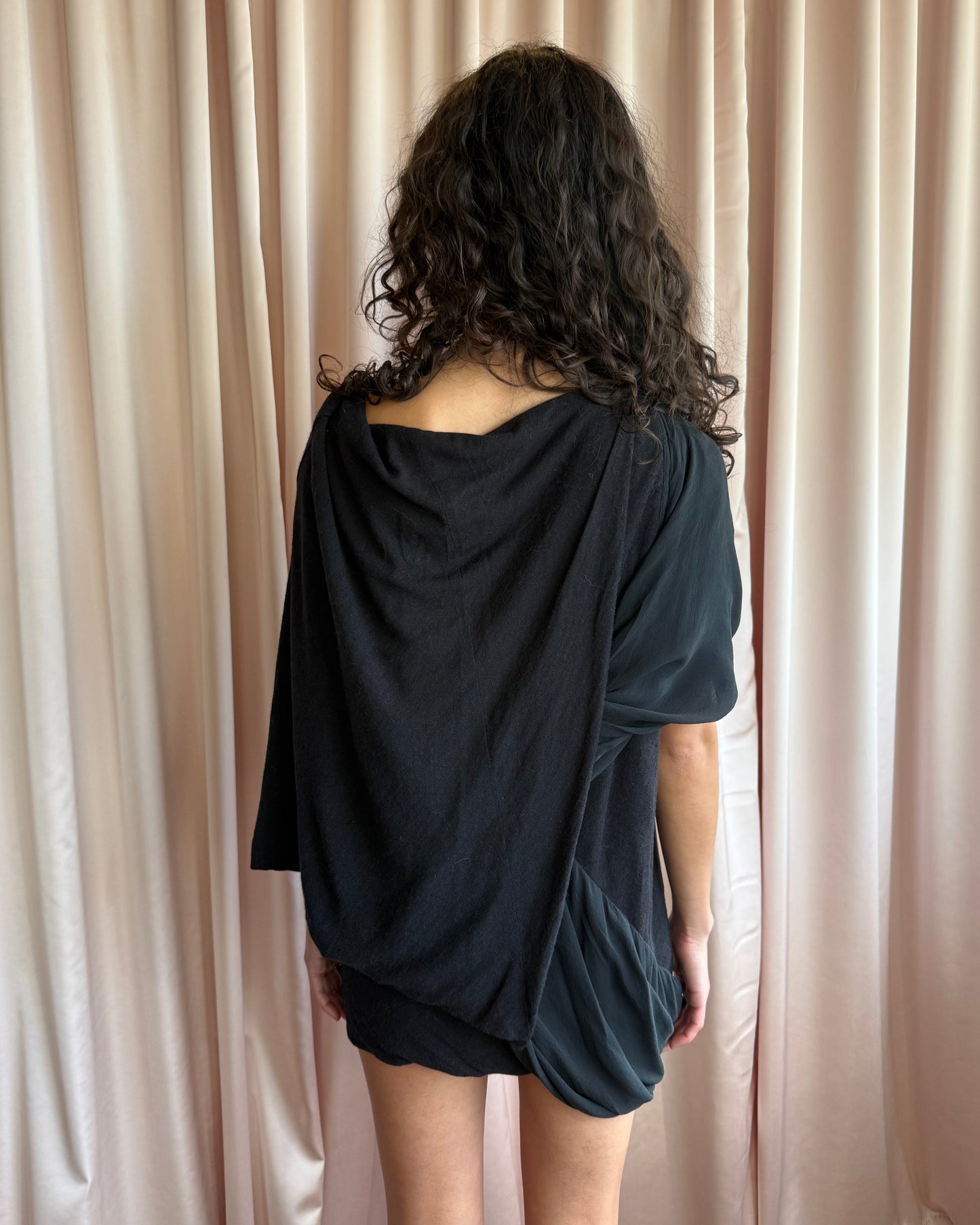 Rick Owens Lilies Wool & Silk Black Cape Sleeve Mini Dress