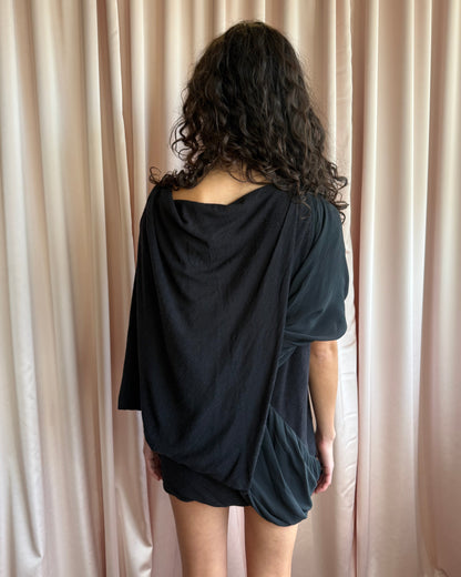 Rick Owens Lilies Wool & Silk Black Cape Sleeve Mini Dress