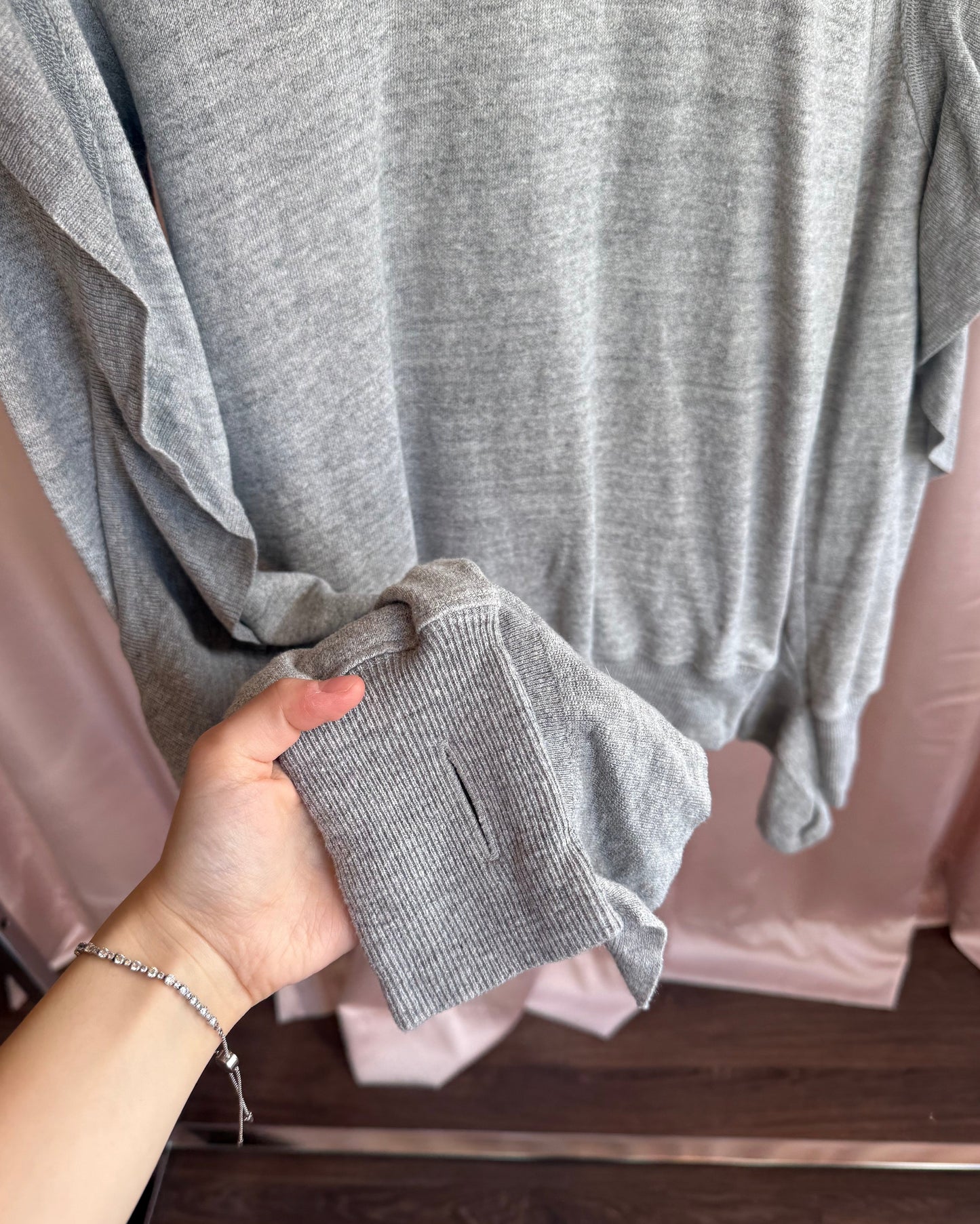 Kapital Grey Ruffle Trim Long Sleeve Thumb Hole Sweatshirt