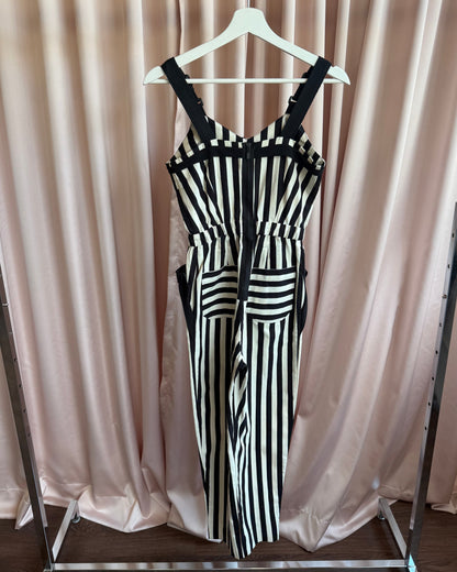 1990's Dancing Riot Black & White Striped Jumpsuit