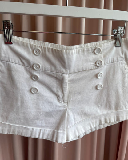 2000's Limité White Sailor Button Low Rise Mini Shorts