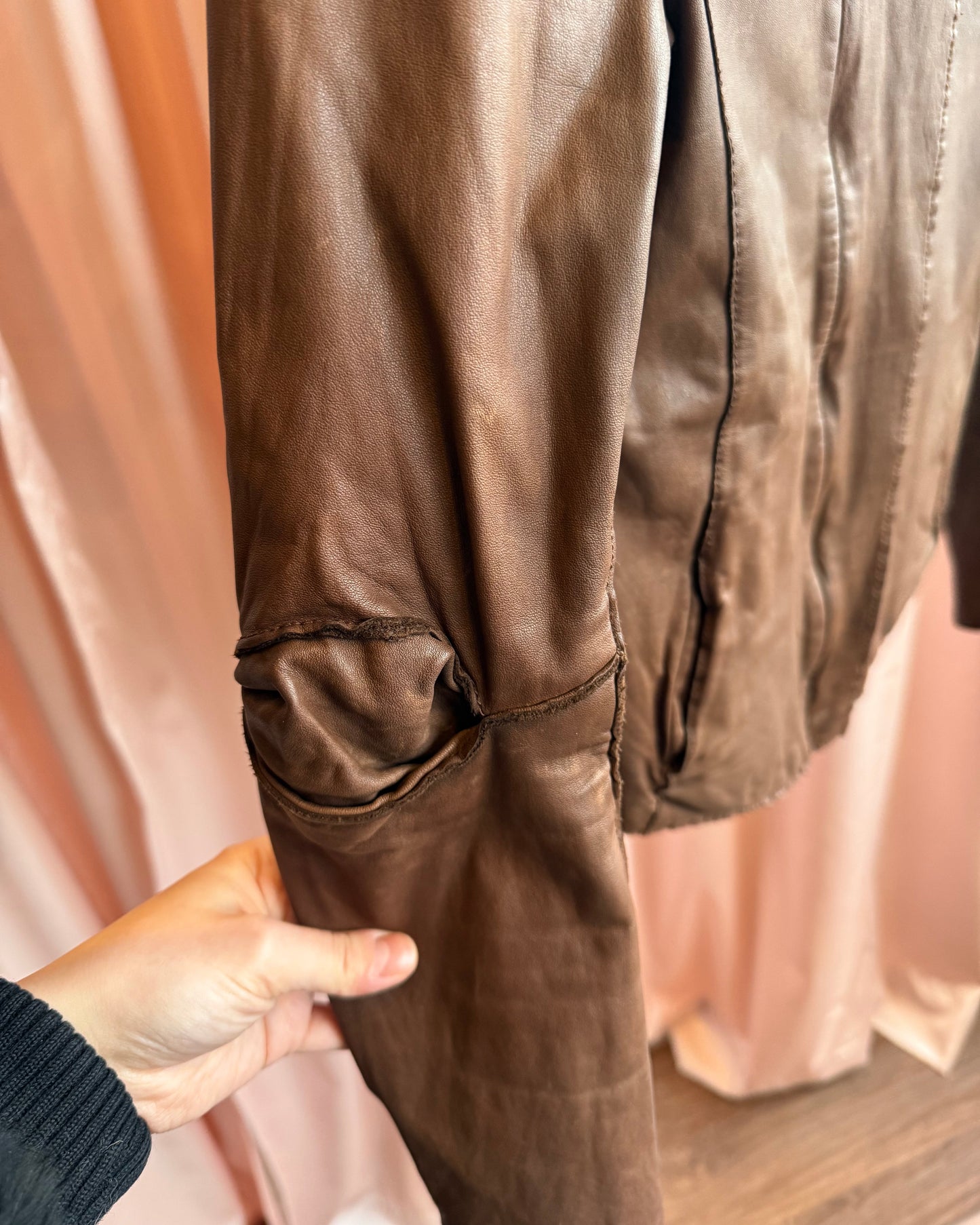 Japanese Brand Brown Leather Double Zip Jacket