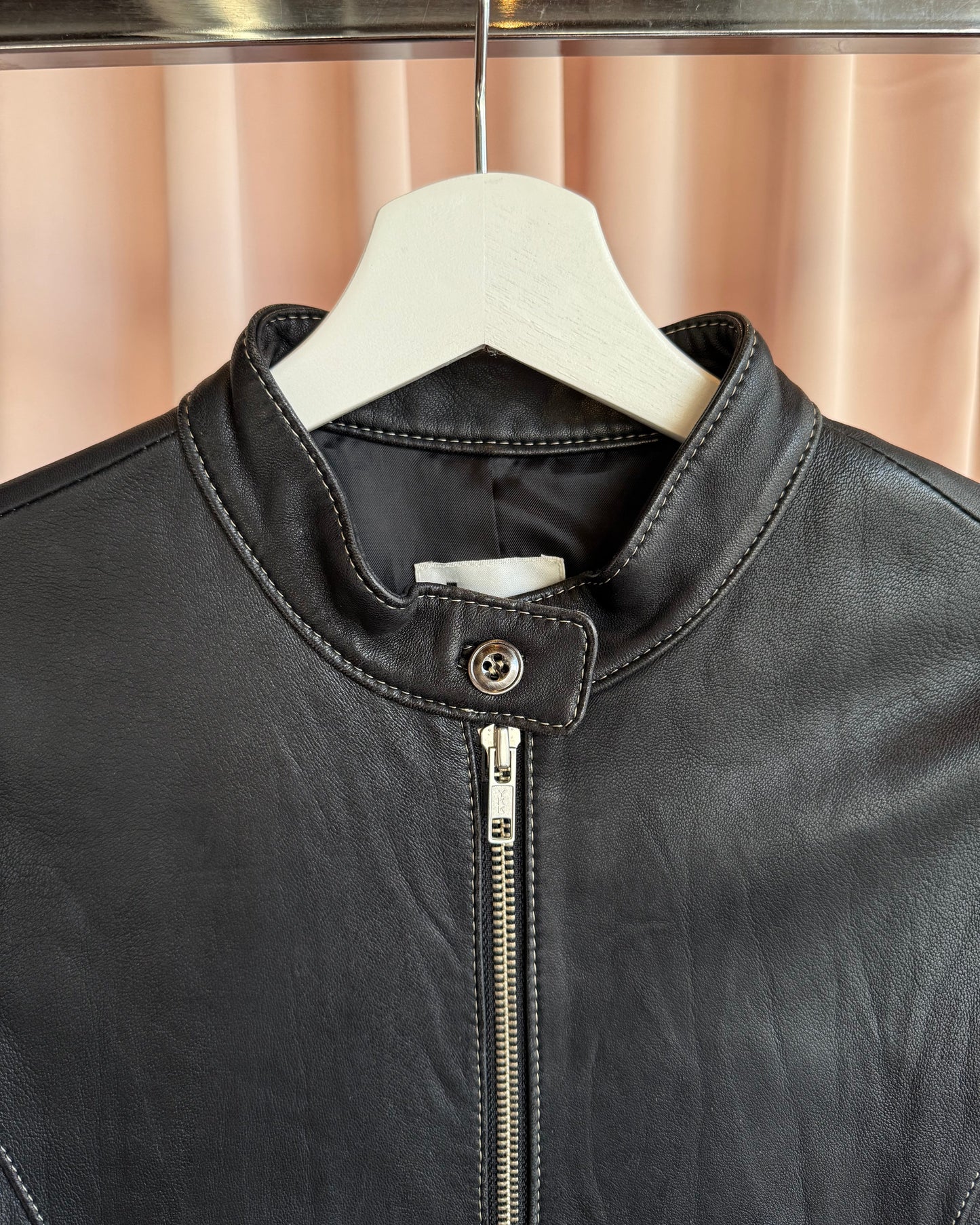 Japanese Brand T. B. Genuine Leather Contrast Stitch Moto Jacket