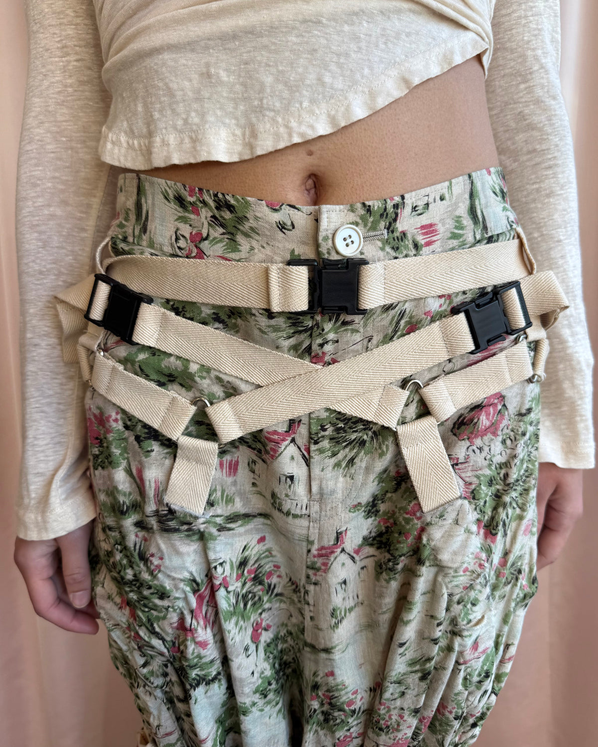 Junya Watanabe S/S 2003 Parachute Bondage Toile Print Linen Maxi Skirt