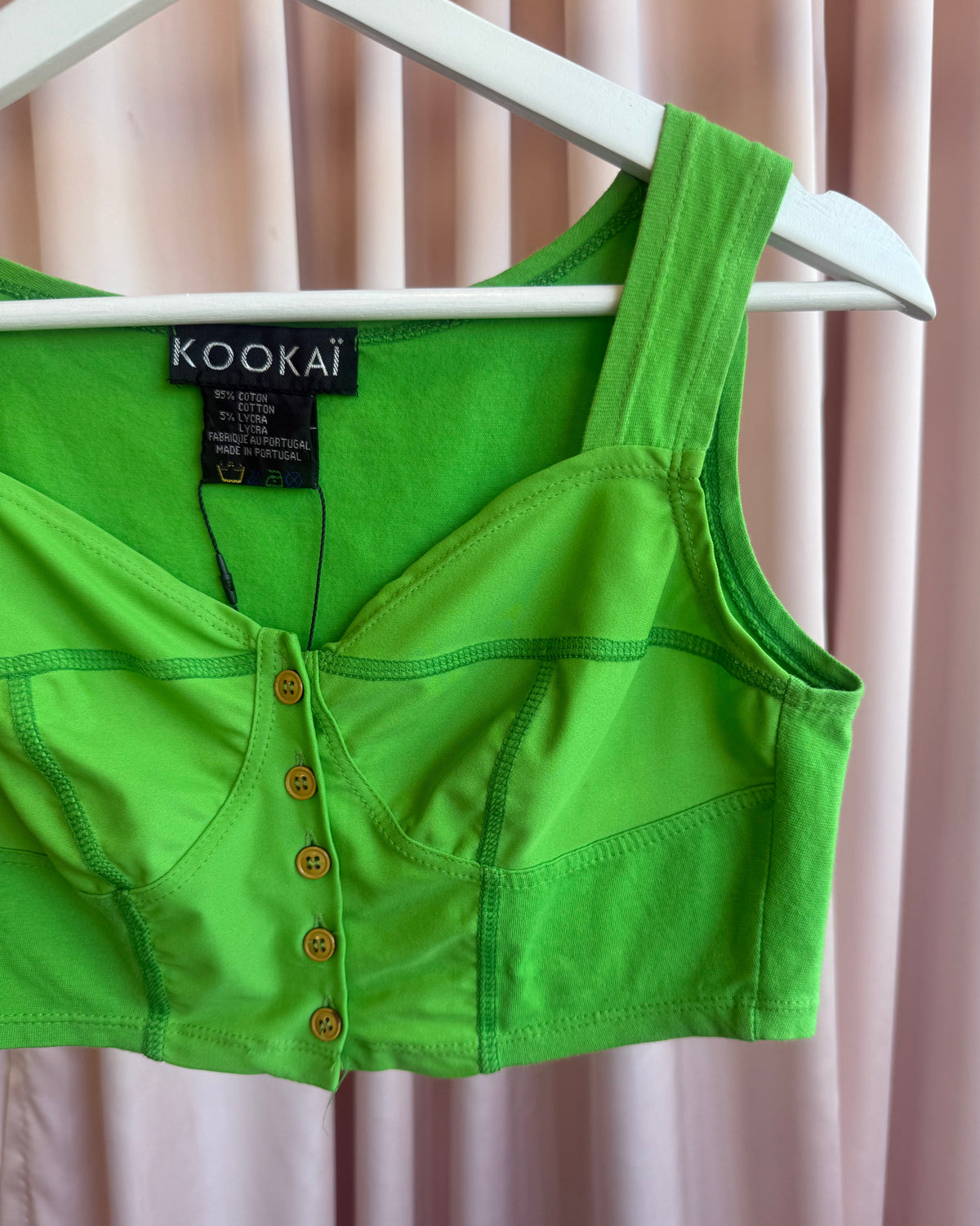French Brand 1990's Apple Green Button Up Bustier Top