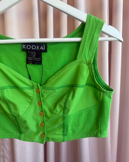 French Brand 1990's Apple Green Button Up Bustier Top
