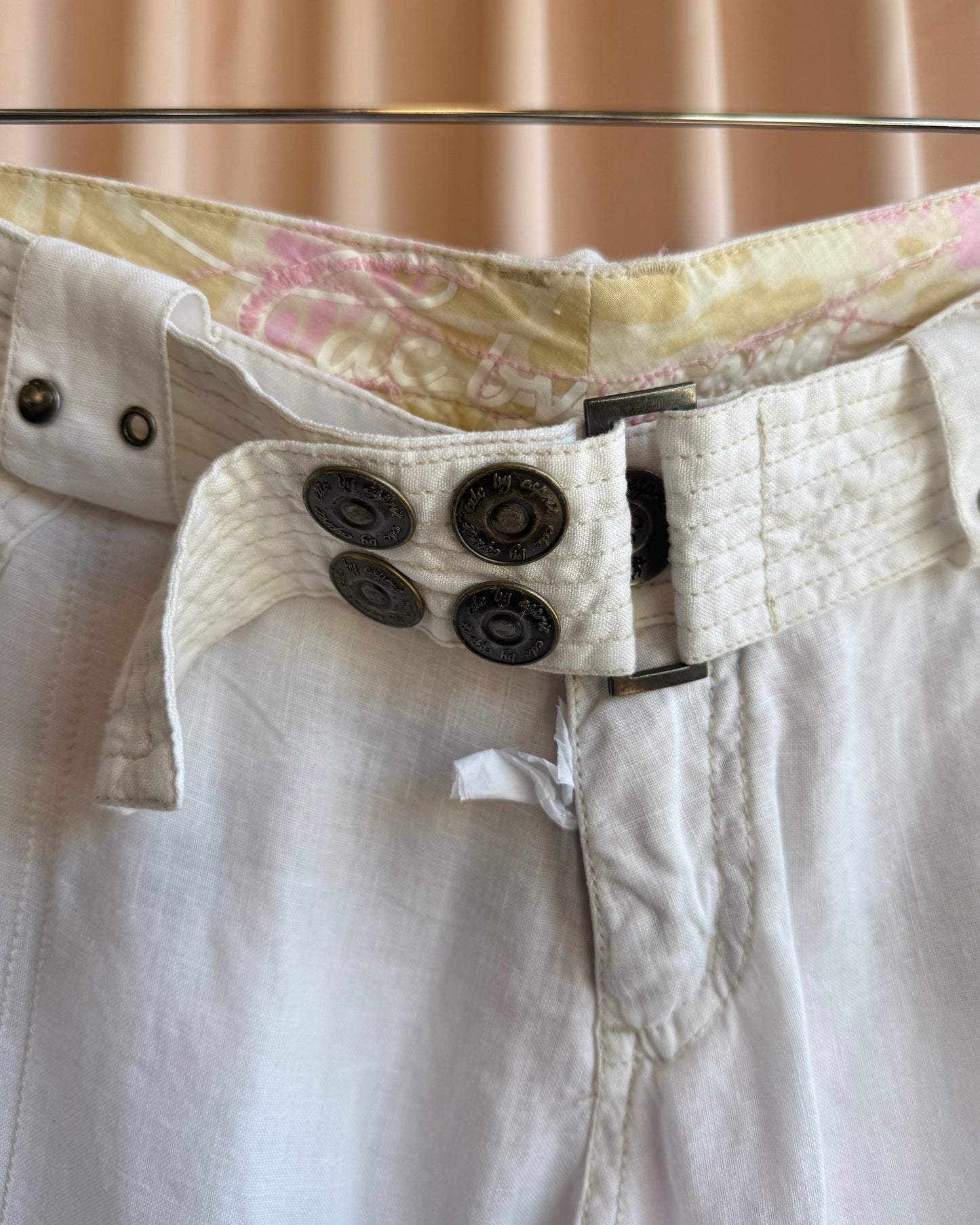 2000's EDC by Esprit Deadstock Cream White Linen Belted Wide Leg Pants