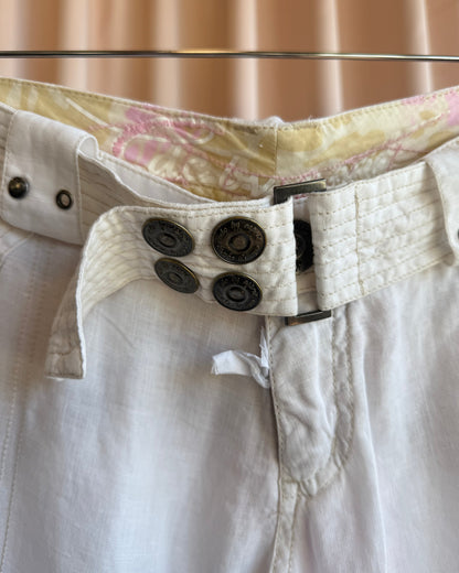 2000's EDC by Esprit Deadstock Cream White Linen Belted Wide Leg Pants