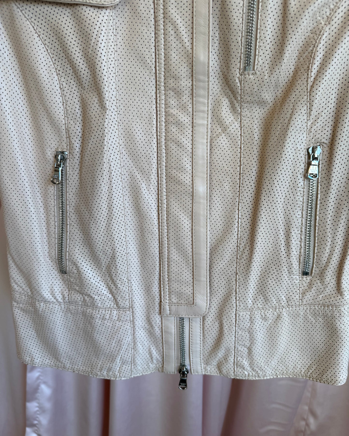 Italian Designer Perforated Beige Leather Jacket
