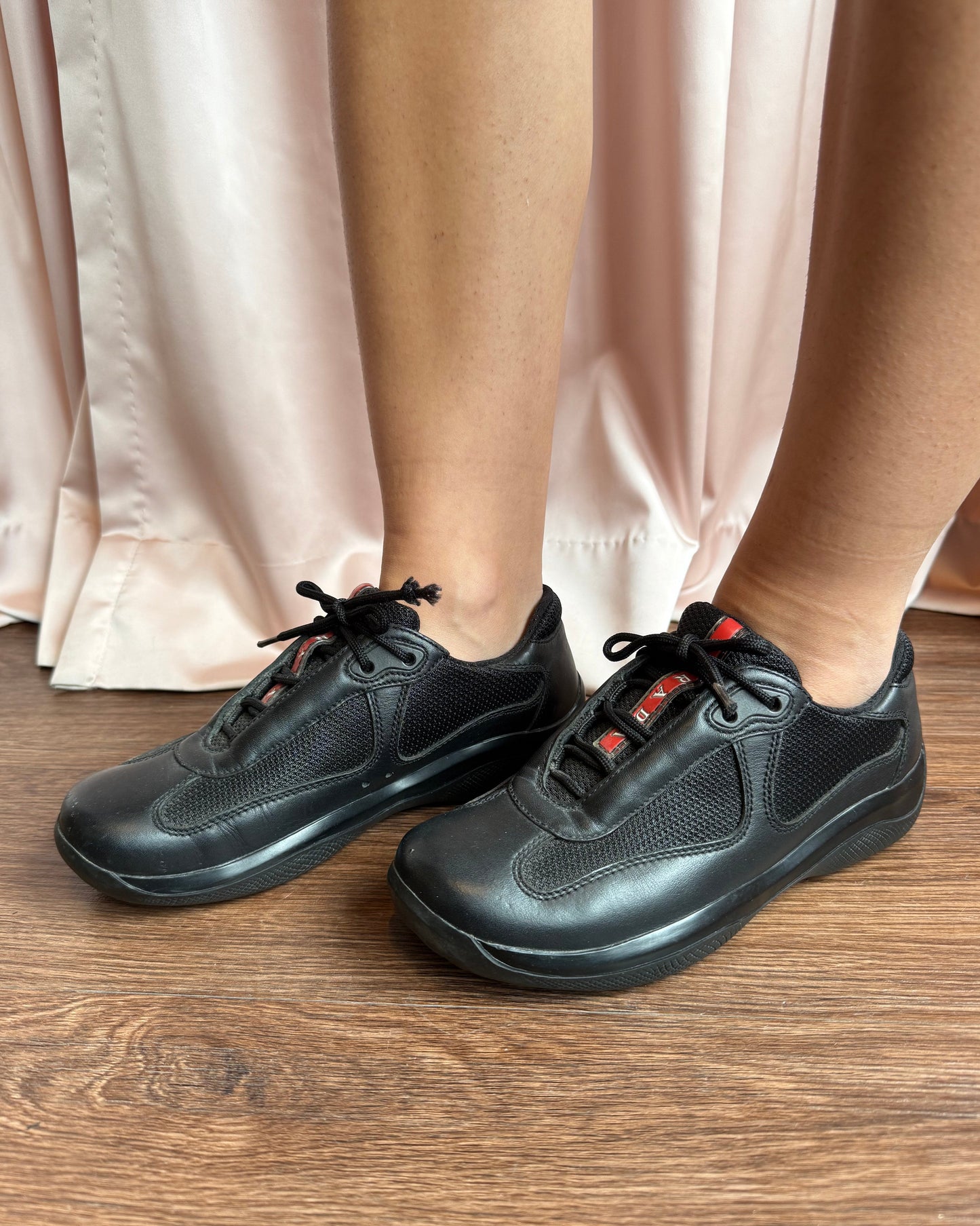 Prada America’s Cup Black Leather Sneakers
