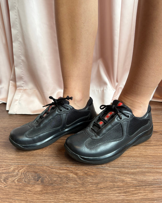 Prada America’s Cup Black Leather Sneakers