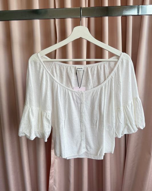 Japanese Brand White Linen Blend 5/8 Sleeve Cardigan
