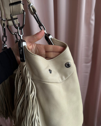 Céline Dimitri Cream Leather Fringe Hobo Handbag