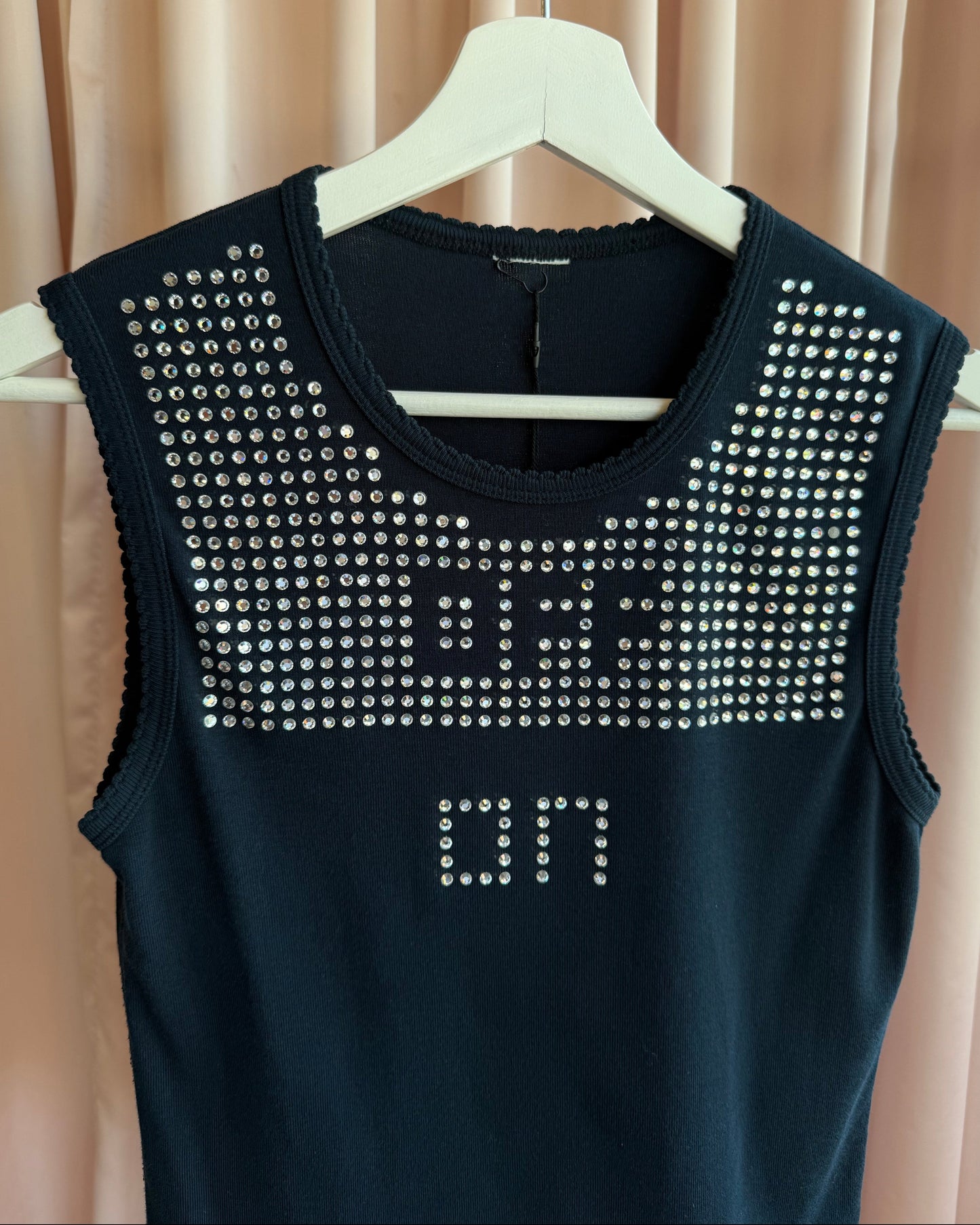 Sonia Rykiel "On & Off" Rhinestone Graphic Black Tank Top