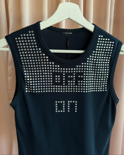 Sonia Rykiel "On & Off" Rhinestone Graphic Black Tank Top