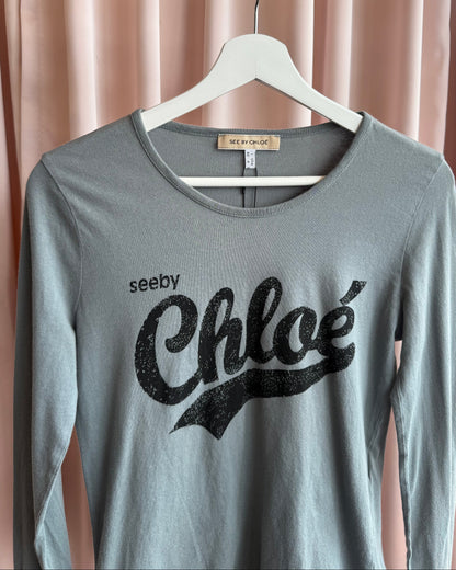 See by Chloé Grey Logo Long Sleeve Top