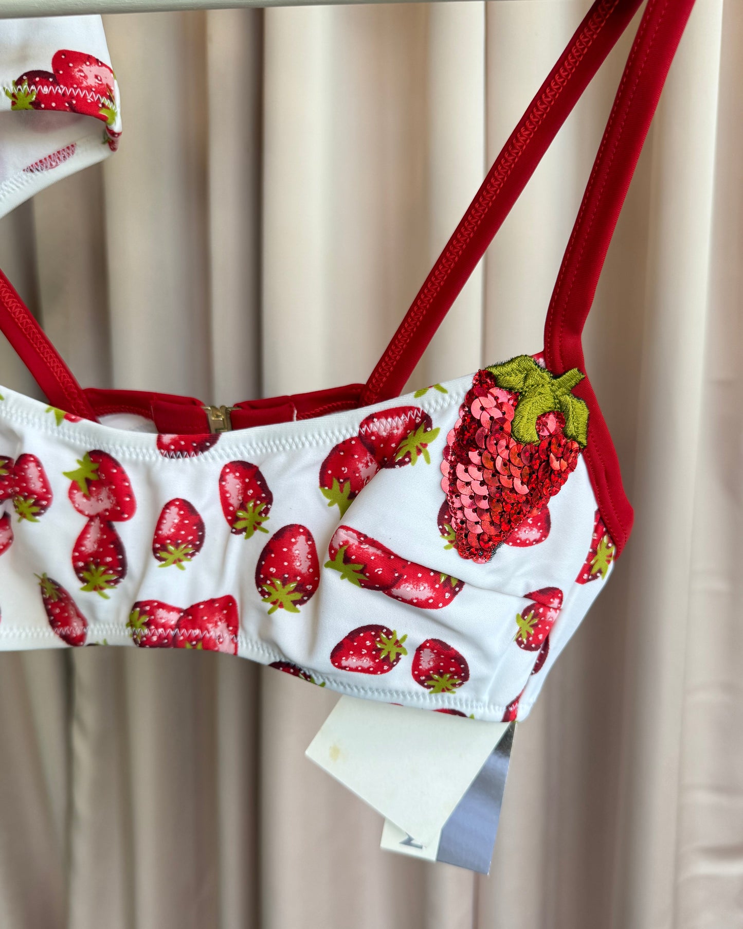 Japanese Brand Deadstock Strawberry Print Sequins Patch Bikini