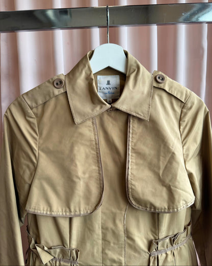 Lanvin en Bleu Tan Capelet Single Breasted Flared Ruffle Trench Coat