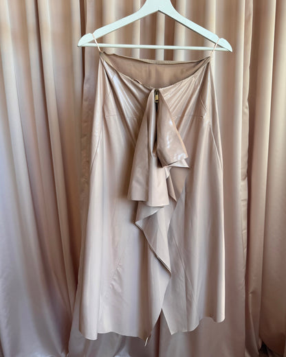 N°21 Pink Wetlook Vinyl Back Ruffle Midi Skirt