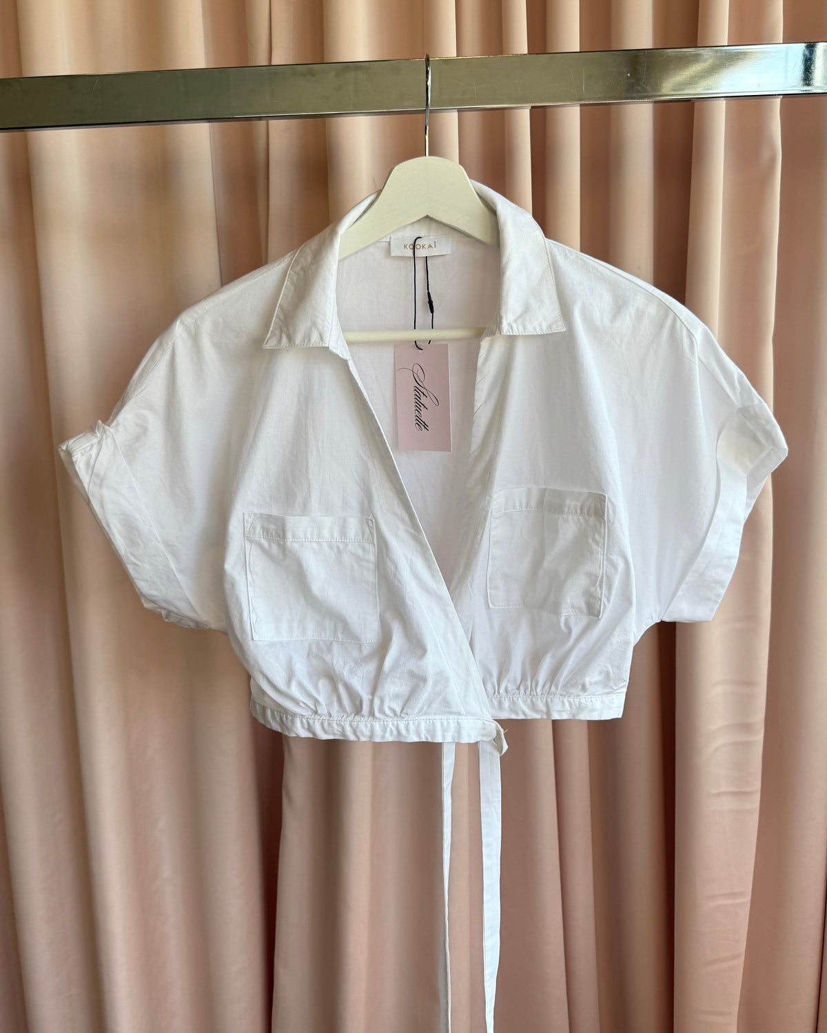 French Brand Cropped White Wrap Tie Blouse