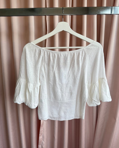 Japanese Brand White Linen Blend 5/8 Sleeve Cardigan