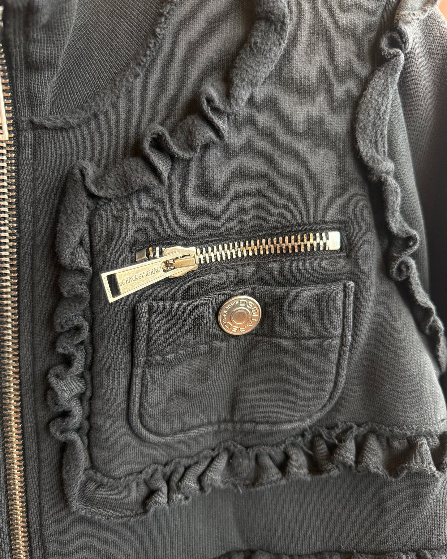 Dsquared² F/W 2011 Black Ruffled Zip Up Sweatshirt Jacket