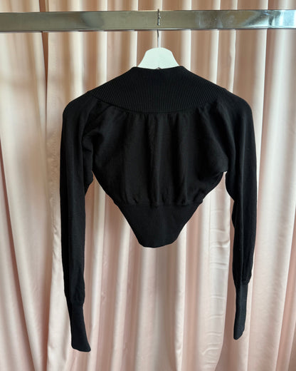 Dolce & Gabbana Black Wool Blend Cropped V-Neck Sweater