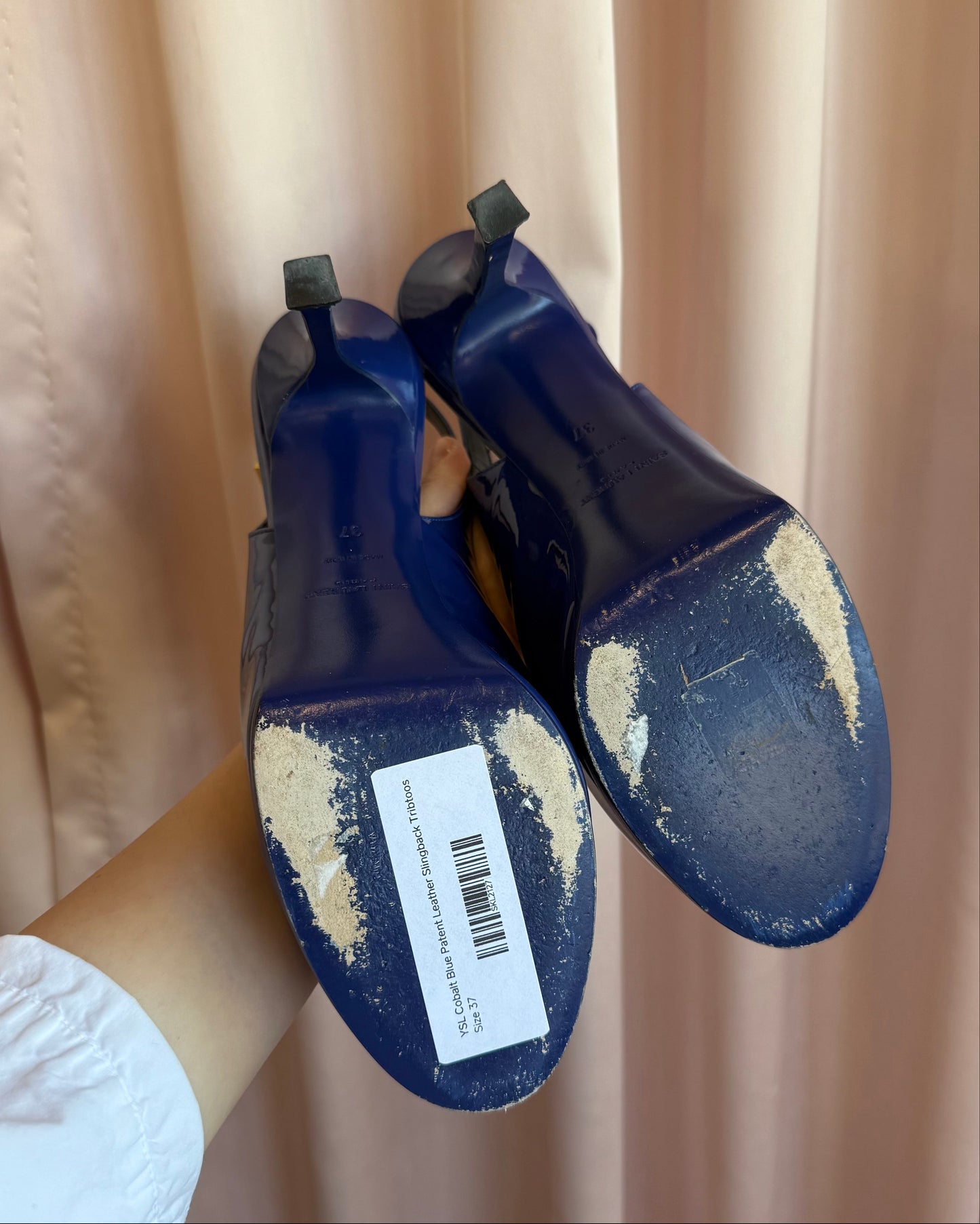 Saint Laurent YSL Cobalt Blue Patent Leather Slingback Tribtoo Pumps